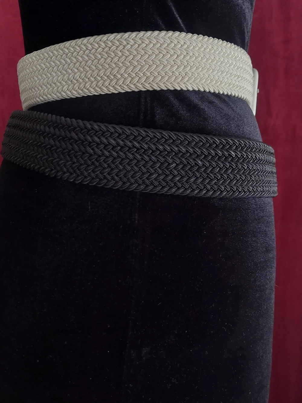 Lot Of 2 Vintage Men's Woven Stretch Belts - Black & Off-White